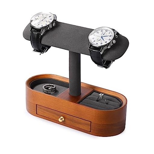 OIRLV 腕時計 スタンド ウォッチスタンド 木製 2~4本用 引き出し付き 収納 ディスプレイ 撮影用 高級 おしゃれ 時計置き台 SM21205 (ダークグレー)