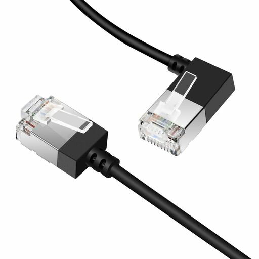 Dutevolns極細いCat6イーサネットケーブルL型90度左角度2M、超薄型柔軟RJ45LANギガビット、高速10Gbps5..