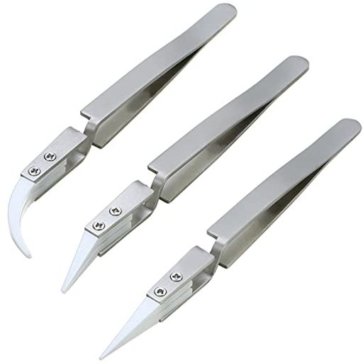 Bestgleセラミックピンセット3本組汎用型ピンセット交換チップ精密機器先曲がりピンセット非導電性耐熱性電子工作模型製作エクステツイーザーネイル宝石時計ペーパークラフト用シルバー
