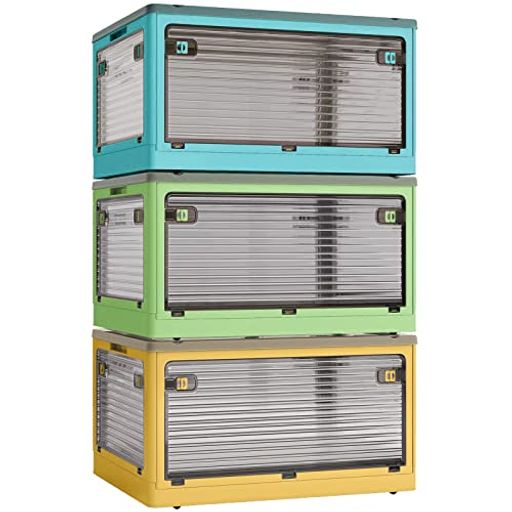 XXUNTAO【収納ボックス折りたたみ】蓋付き積み重ね全方向から取り出せる3個セット収納ケース衣類布団小物収納折り畳みコンテナボックス大型プラスチックキャスター付きおしゃれ組立簡…