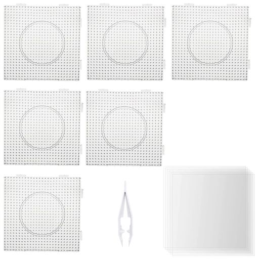 アイロンビーズプレート5mm6枚セット13.5 13.5cm透明接続可能アイロンビーズ手芸工作DIY土台アイロンシート6枚ビーズピン1本付き