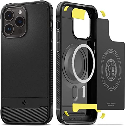 SPIGEN IPHONE14PROMAX ケース MAGSAFE対応 マグネット搭載 持ちやすい カーボンデザイン 米軍MIL規格取得 耐衝撃 すり傷防止 ワイヤレス充電対応 ラギッド・アーマー・マグフィット ACS04812 (マット・ブラック)