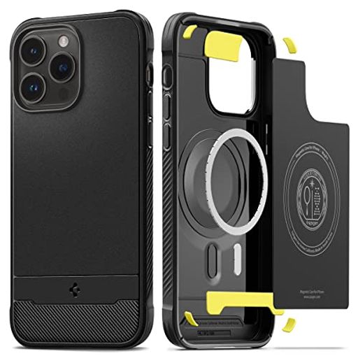 SPIGEN IPHONE14PRO ケース MAGSAFE対応 マグネット搭載 持ちやすい カーボンデザイン 米軍MIL規格取得 耐衝撃 すり傷防止 ワイヤレス充電対応 ラギッド・アーマー・マグフィット ACS04956 (マット・ブラック)