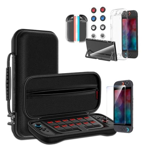 Switch 2 専用 ケース Sungale 収納ケース+ガラス保護フィルム+スティックキャップ8枚+分体式設計 PCカバー+ TPUグリップカバー 12ゲームカードスロット 大容量 収納バッグ 耐衝撃 防塵 全面保護…