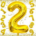 EXGOX 数字 バルーン 大きい ゴールド 誕生日 ナンバー 2 アルミ風船 32インチ ハッピーバースデー パーティー 成人式 入学 卒業式 記念日 お祝い 飾り付け