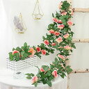 OKUSU-JP バラ ガーランド 2本入 薔薇 ローズ 枯れない花 32輪花 造花の藤 植物 壁掛け造花 シルクフラワー 手作り花輪 花園装飾 インテリア 結...
