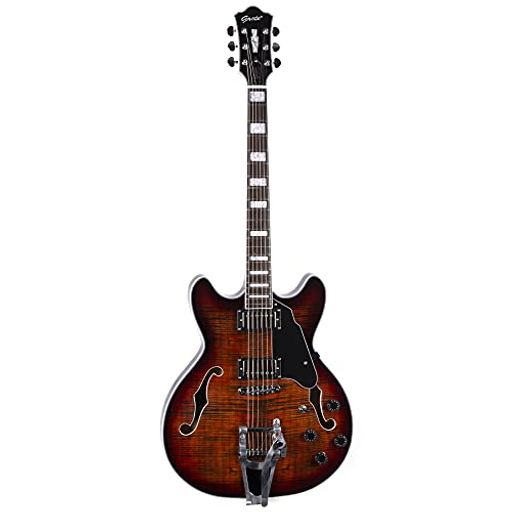 GROTE 335 STYLE JAZZ ELECTRIC GUITAR WITH BIGSBY SEMI-HOLLOW BODY (BROWN)