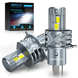 ROYLUX H4 LED ヘッドライト HI/LO 切替 車/バイク用 高輝度LEDチップ搭載 爆光 6 倍明るさUP 24000LM 6000K 冷却ファン付き 静音 一体型 LEDバルブ 2個入