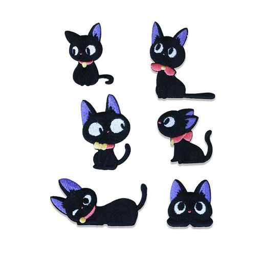 ワッペンアイロンMESRINA男の子女の子おしゃれアイロンワッペンベルクロアップリケ刺繍(黒猫6点セット)