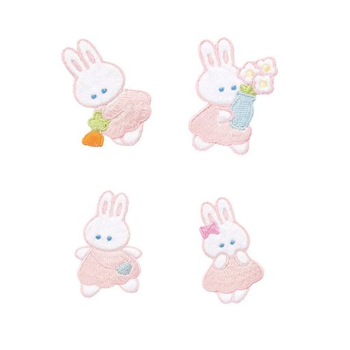 アイロンワッペン動物ベルクロワッペンアイロンアップリケおしゃれ刺繍(可愛いウサギ4点-セット)