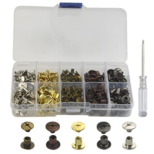 XINMEIWEN100セットシカゴスクリューアソートキットDIYレザークラフト用両面レザースクリューリベット(6MM)