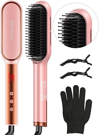 MIROPURE ストレートブラシ ヘアアイロン 14段階温度調節 30秒間急速加熱 LCDデイスプレー 遠赤外線 マイナスイオン ストレート&カール両用 頭皮ケア 髪質改善 静電気防止 温度調節 自動電源オフ 内巻き 外巻き 海外対応 PSE認証済み