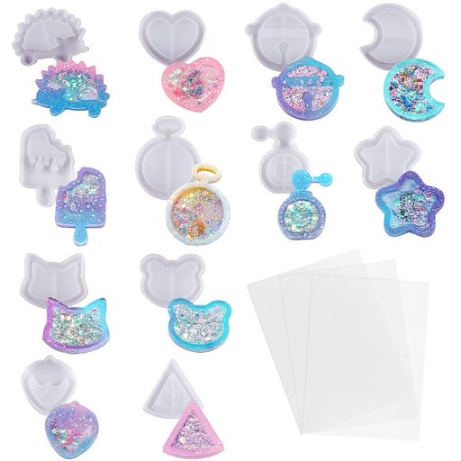 シリコンモールド流れ砂型12個セットPPシート3枚付きレジン型シェイカーモールドハートソフトモールド中身がシャカシャカ動くDIY手作りかわいいペンダントアクセサリーキーホルダーレ…