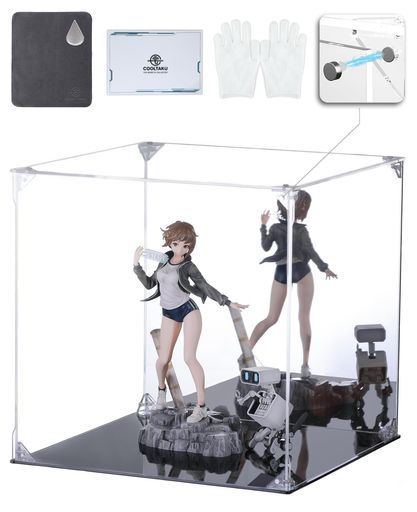 COOLTAKUフィギュアケースアクリルUVカット背面ミラーマグネット式磁石付き前扉コレクションケースより堅固組み立て式アクリルケースディスプレイケース防汚れ手袋クリーニングクロス…