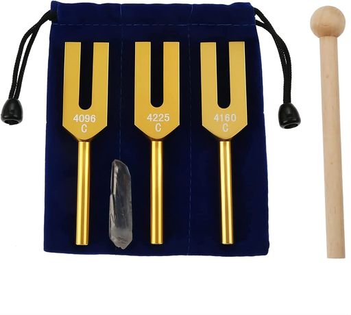 Dreld天使の音叉セット(4096Hz、4160Hz、4225Hz)チューニングフォーク楽器セラピー木製ハンマーとソフ..