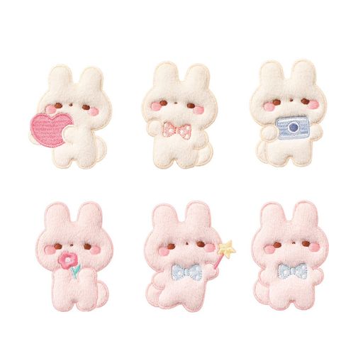 アイロンワッペン動物ベルクロワッペンアイロンアップリケおしゃれ刺繍(可愛いウサギ-6点セット)