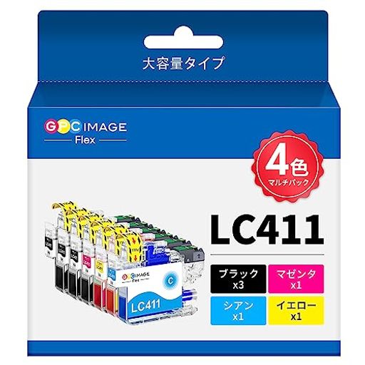 GPC IMAGE FLEX LC411 LC411-4PK ブラザー 用 インク LC411 4色セット LC411BK 2本 計6本 大容量タイプ BROTHER 対応 インクカートリッジ LC411 LC411BK DCP-J926N