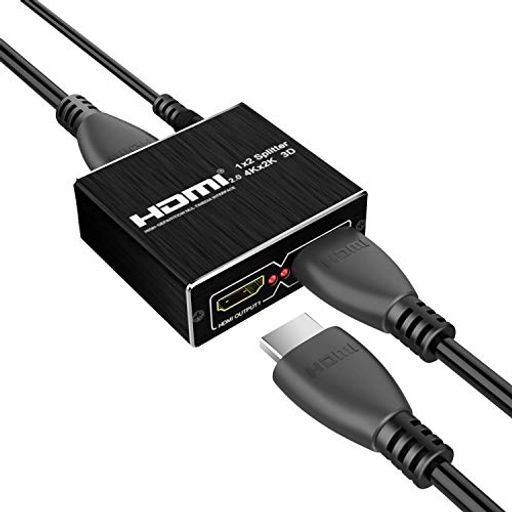 HDMIスプリッター HDMI 分配器 HDMI V2.0 同時出力 1入力2出力 HDR 3D 4KX2K@60HZ 2160P対応 電源ケーブル+HDMIケーブル付き PS4、BLU-RAY