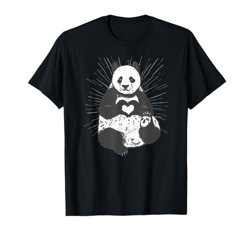 HeartLovePandaBearIllustrationTシャツ