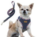 AIMINTO デニム犬用ハーネス&リードセット、通気性の高いメッシュ素材、軽量、ハーネス胸元に反射材付き - 猫や小型犬用 (XXSサイズ 胴範囲28-32C...