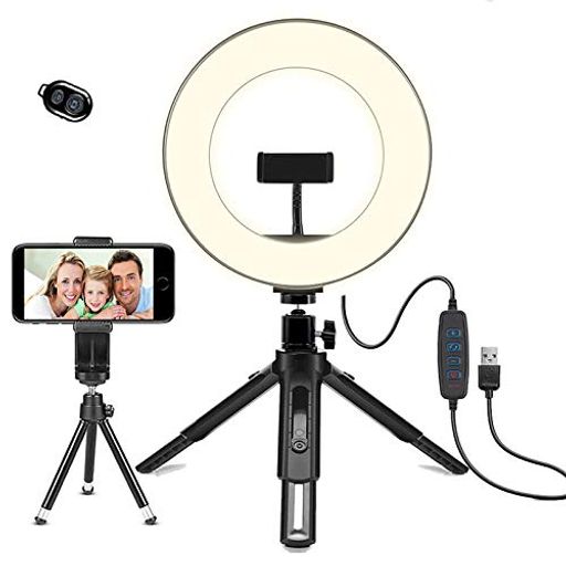 LEDリングライト - OHAYOO 外径8IN USBライト 3色モード付き 撮影照明用ライト 卓上ライト BLUETOOTHリモコン 高輝度LED スマホスタンド付き 10段階調光 美容化粧/YOUTUBE生放送/ビデオカメラ撮影用