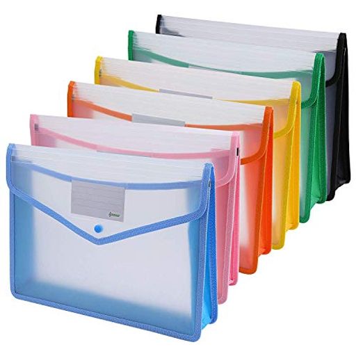 IPOWファイル袋 ボタン式ファイル袋 クリアファイル ファイルケース プロジェクトファイル A4 大容量 プラスチック透明 オシャレ 可愛い6色6個セット