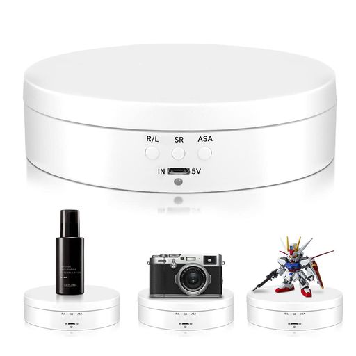 L’QECTEDターンテーブル電動回転台360度回転台電動ターンテーブル耐荷重3kg方向角度調整可能安定性低騒音直径13.8CMフィギュア撮影用(ホワイト13.8cm)