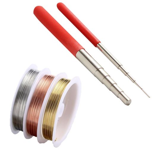 ワイヤーリングループアクセサリーワイヤー線径0.3mmゴールドシルバーカッパーの3色展開全長15m銅線鉄..