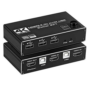 USB HDMI KVMスイッチ、KVM HDMIスイッチデュアルディスプレイ2入力1出力DP KVMスイッチ2ポート4K60HZ HDMI KVMスイッチ共有プリンターキーボードマウス1080