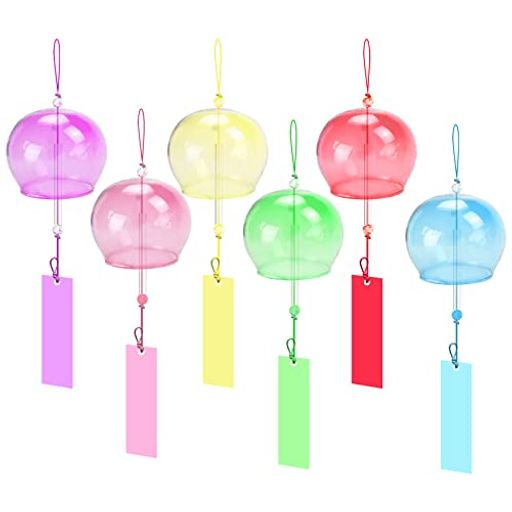 SIAWADEKY 風鈴 6個セット ガラス風鈴 手作り風鈴 江戸 澄んだ音 厄除け 幸運をもたらす 涼しい感じ 夏の風物詩 おしゃれ 窓・屋根飾り 室内外兼用...