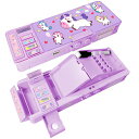 Lilybeauty筆箱ペンケース小学生女の子男の子両面開き多機能パスワードロックふでばこ鉛筆削り付き文房具可愛い(パープルユニコーン)