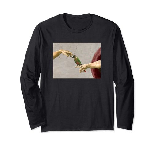 ミケランジェロコニュアアダムの装飾オウムの所有者の作成長袖Tシャツ(4)