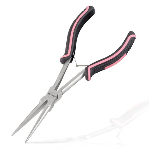 LEONTOOL 先細ラジオペンチ 極細 ロングタイプ 先長ラジオペンチ ギザなし 溝なし ロングリーチ 先細リードペンチ 細いペンチ 先端細い ピンク色 女性サイズ バネ付 小型 ミニチュア 軽量 …