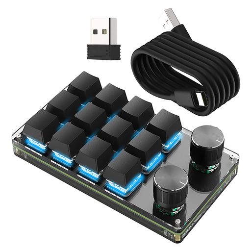 SIKAI CASE 新型番 片手キーボード メカニカルキーボード【BLUETOOTH接続 &2.4GHZ&レシーバー付属】3層レイヤー 回転ノブ2個付き 軸体が交換 プログラマブルキーボード 12キー カスタム可能なキー 小型 プログラマー向き