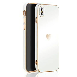 JOOBOY IPHONEXS ケース IPHONEX ケース かわいい ハート メッキ加工 レンズ保護 キャラクター TPU ソフト ストラップホール付き 耐衝撃 軽量 IPHONE XS カバー (IPHONE X/XS ホワイト)