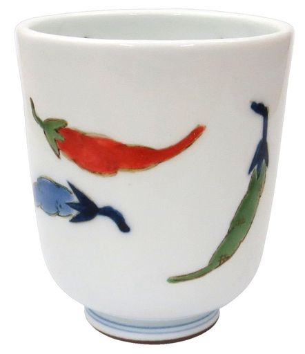 波佐見焼一誠陶器軽量色唐辛子ふわり湯呑カップ大きめ約直径7.5x高さ9cm容量約250ml磁器電子レンジ対応..