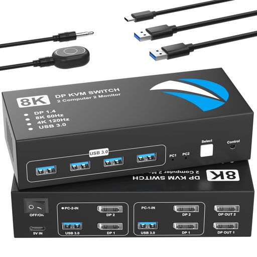 其它 - KVMスイッチ DisplayPort 2入力2出力 8K@60Hz KVM 切替器 パソコン2台モニター2台切り替え 5Gbps 4つのUSB 3.0ポート キーボード/マウス/プリンター/他のデバイス対応 Displayport 切替器