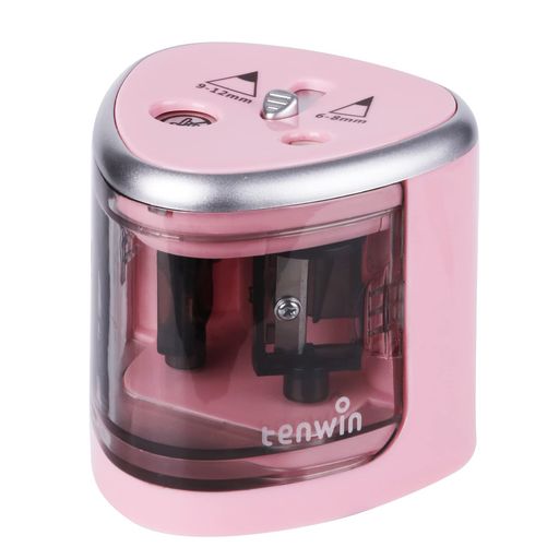 Tenwin電動鉛筆削り電動シャープナー人気小型コンパクト軽量コードレス2穴タイプ6-12mm鉛筆適用単三電..