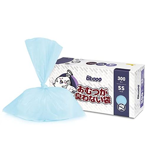 bbaoo おむつが臭わない袋 ssサイズ 300枚 におわない袋 7層構造 消臭袋 横18×縦29cm 赤ちゃん用 おむつ処理袋 厚さ0.02mm 破れにくい 長持ち うんち 生ゴミ エチケット袋 袋カラー：ブルー