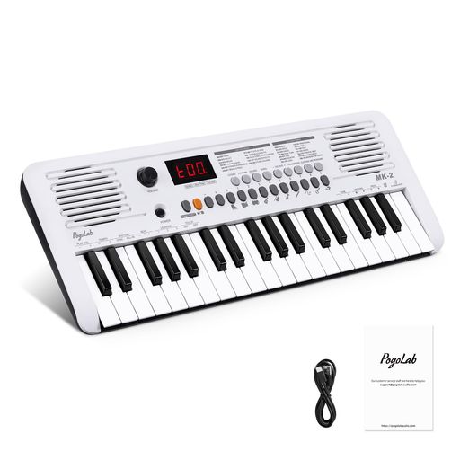 MK-2ミニキーボードピアノ子供用電子キーボード37キー40曲200音200リズムMIDI機能付きデジタルピアノポータブル電子ピアノ(19.3X7.3X1.9インチ)(ホワイト)