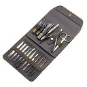 VOCOSTEマニキュアセットプロフェッショナル爪切りペディキュアキット手の爪と足の爪用ステンレスネイルキットPUレザーケース付き16個褐色