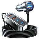 AINOPE90Wシガーソケットusb-c急速充電6ポート車載充電器PD30W&QC3.0後部座席/旅行/家族シガーソケットコンセントアクセサリー152cmケーブル付き同時使用可能シガレットusb
