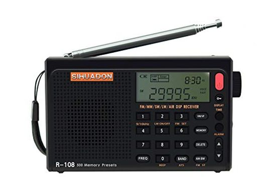 SIHUADON R108 小型短波ラジオ ポータブル 高感度受信 FM/AM/LW/SW/エアバンド BCLラジオ 航空無線 ATS スリープ機能 目覚まし時計 USB充電式 電池式 DSPレシーバー LCD アウトドア 両親への贈り物