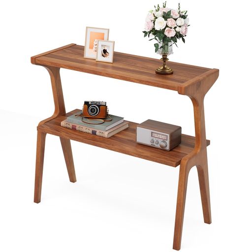 Tribesignsサイドテーブルベッド横テーブルソファテーブルナートテーブル天然木木製2段収納付き幅70x奥..