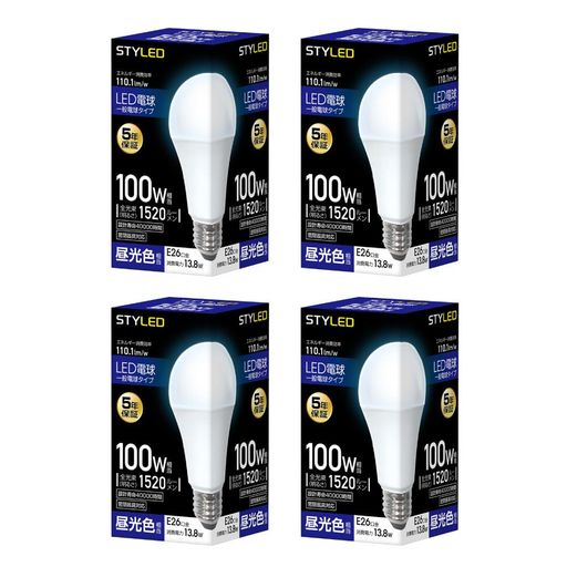 スタイルド LED電球 4個セット 一般電球タイプ 口金直径26mm 100W形相当 昼光色 広...