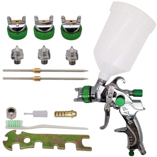 7AkiranoaiHVLPスプレーガン家庭用塗装ガン供給エアスプレーガン3ノズル1.4/1.7/2mm付き600ミリリット重力空気圧エアスプレーガン高塗着効率...