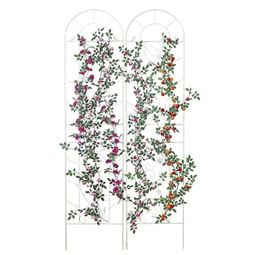 SUNGMOR バラ トレリス フェンス アーチ おしゃれ 園芸用品 つる性植物 アイアン 2枚セット ホワイト