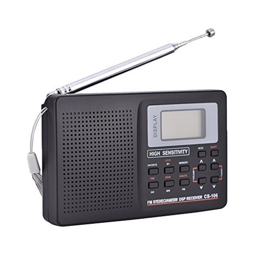 RICHER-R ポータブルラジオ FM/AM/SW/LW/TVサウンドフル周波数受信機 充電 時計とアラーム機能付き メモリ機能 ボタン自動バックライト機能 夜間操作しやすい 受信ラジオ(ブラック)