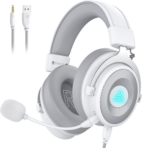 EKSAE900PROヘッドセットゲーミング有線マイク付き7.1CH立体音響‎脱着式3.5MM/USB接続ゲーミングヘッドホン軽量RGBライト付き50MMドライバーレザーノイズキャンセリングマイク単一指向性