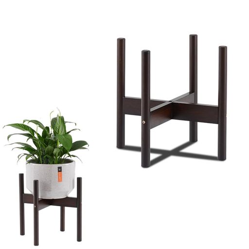 フラワースタンド木製屋外室内花台鉢スタンド植木鉢台内幅25cmまで調整て竹製植木台て100KG耐荷重花ポットホルダ組み立て簡単鉢置き(ダークブラウンMサイズ:25x35cm)